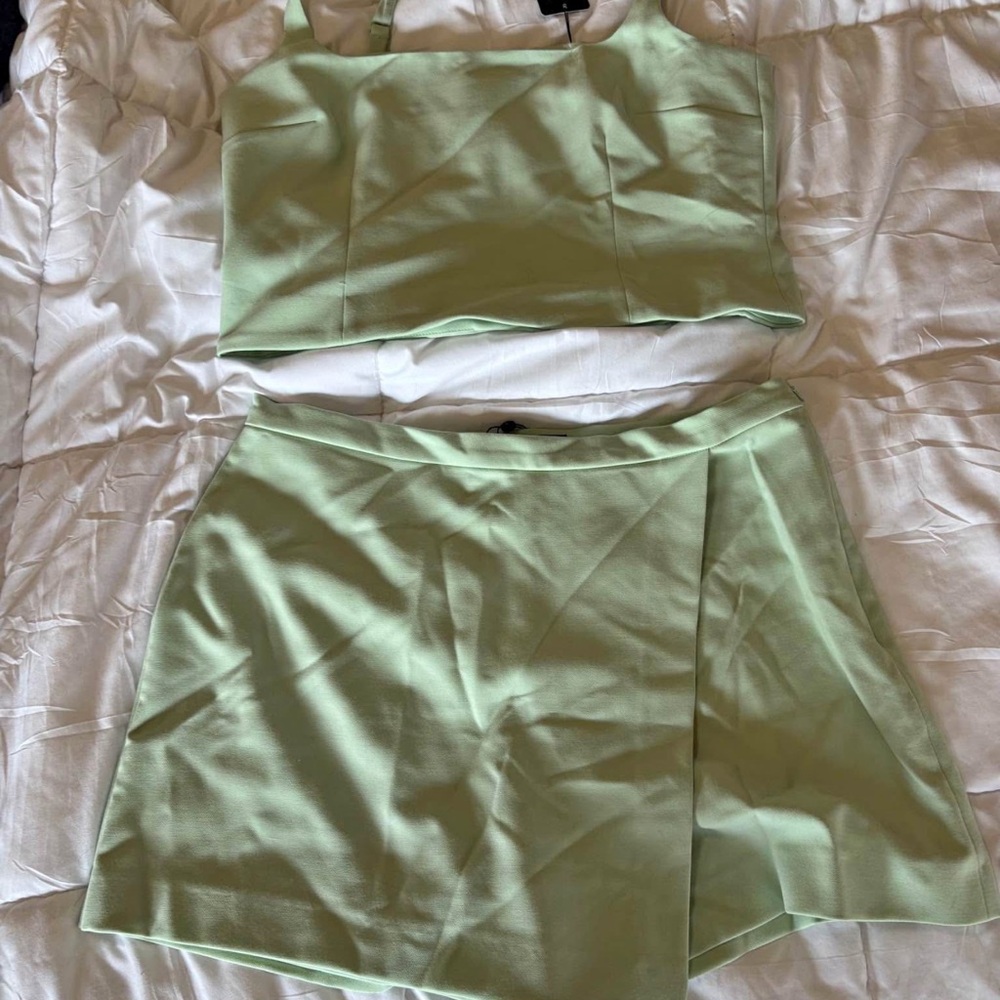 French Connection Asymmetrical Green Wrap Mini Skirt